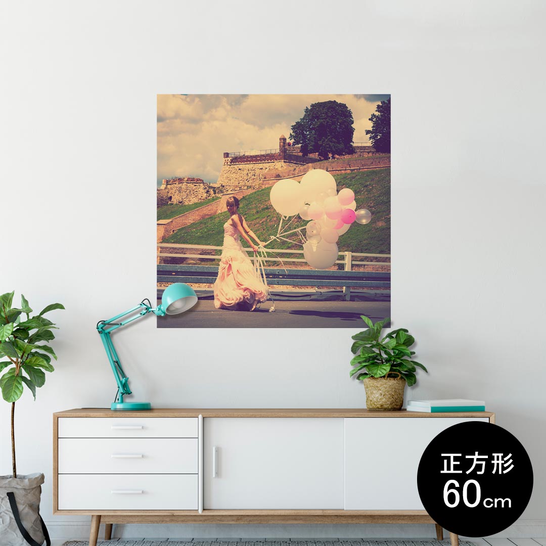 ポスター ウォールステッカー シール式ステッカー 飾り 60×60cm Msize 正方形 壁 インテリア おしゃれ　剥がせる wall sticker poster 008383 写真　人物　風船　空