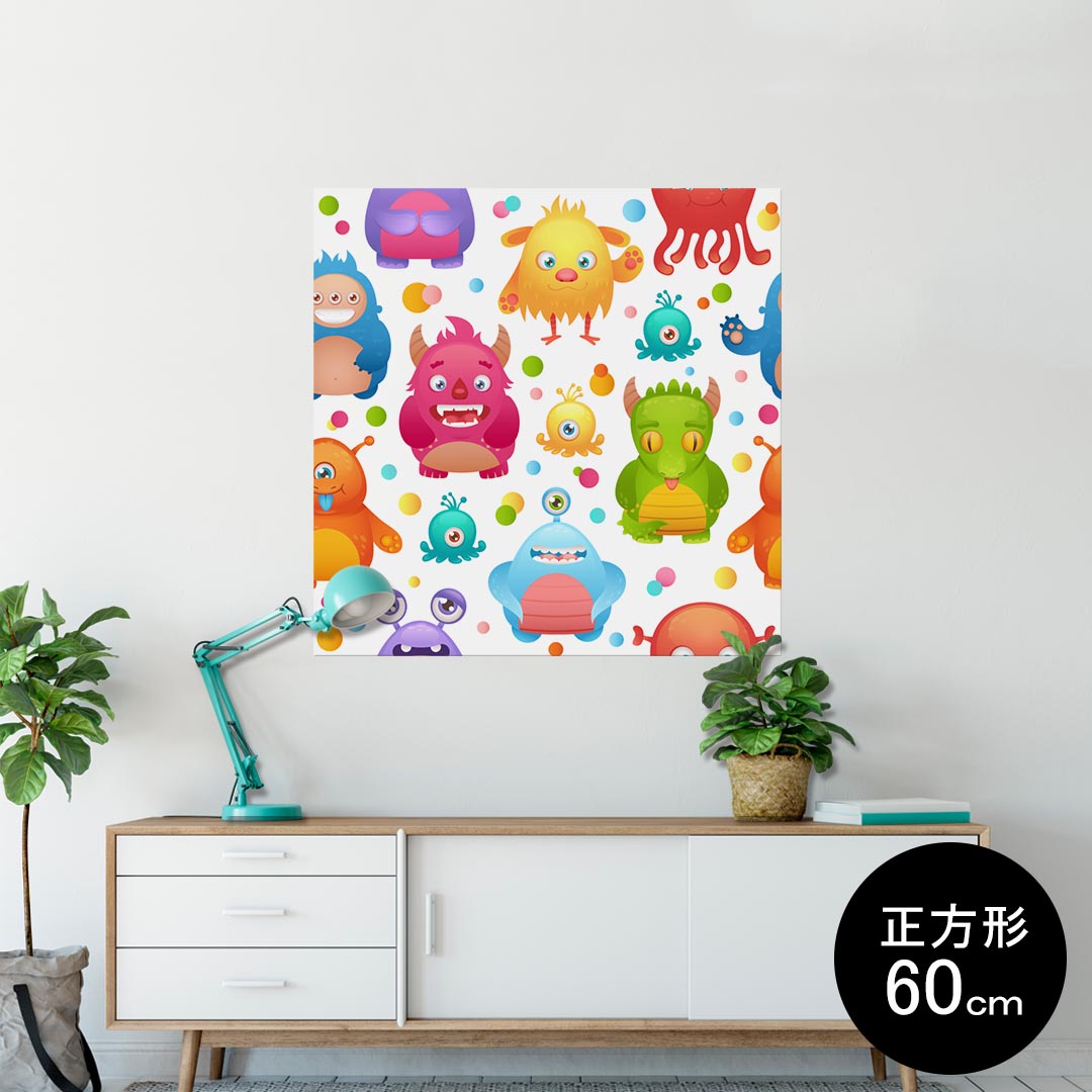 ポスター ウォールステッカー シール式ステッカー 飾り 90×90cm Lsize 正方形 壁 インテリア おしゃれ　剥がせる wall sticker poster 008629 モンスター　キャラクター　イラスト