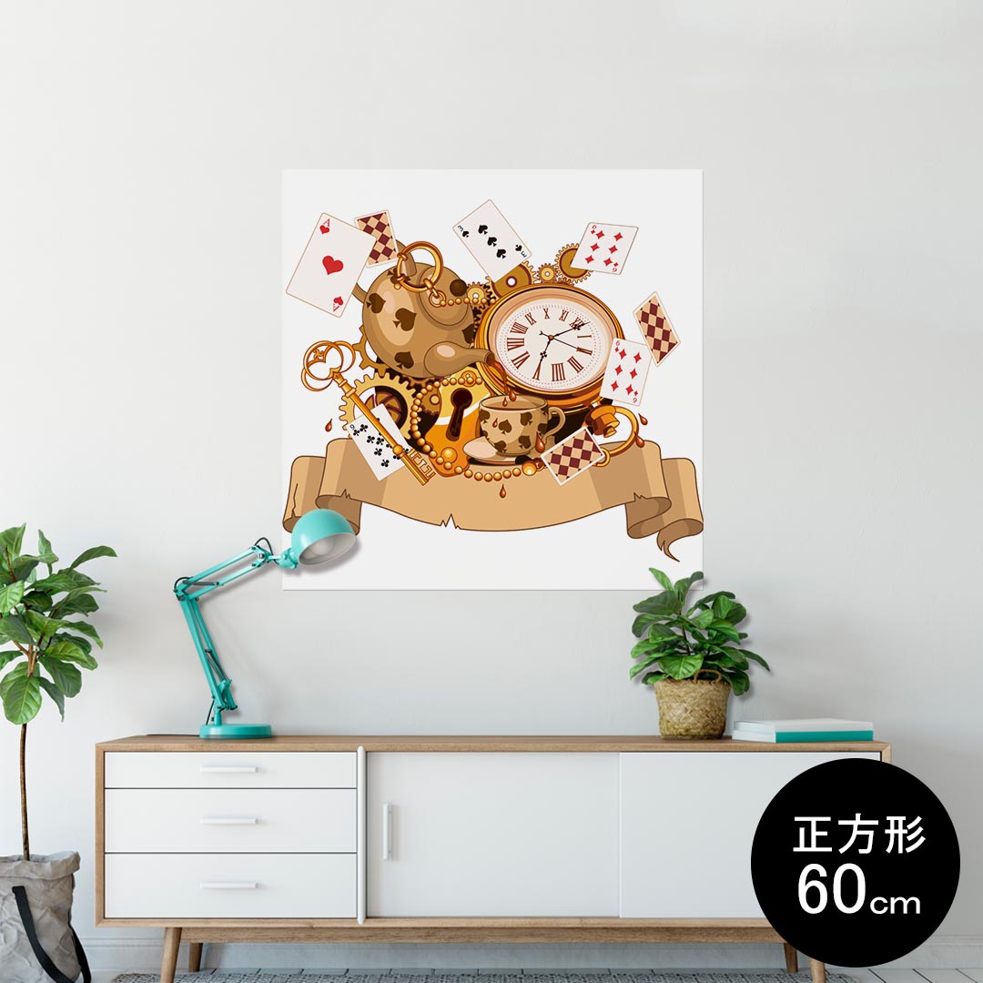 ポスター ウォールステッカー シール式ステッカー 飾り 60×60cm Msize 正方形 壁 インテリア おしゃれ 剥がせる wall sticker poster 009263 トランプ ハート アンティーク