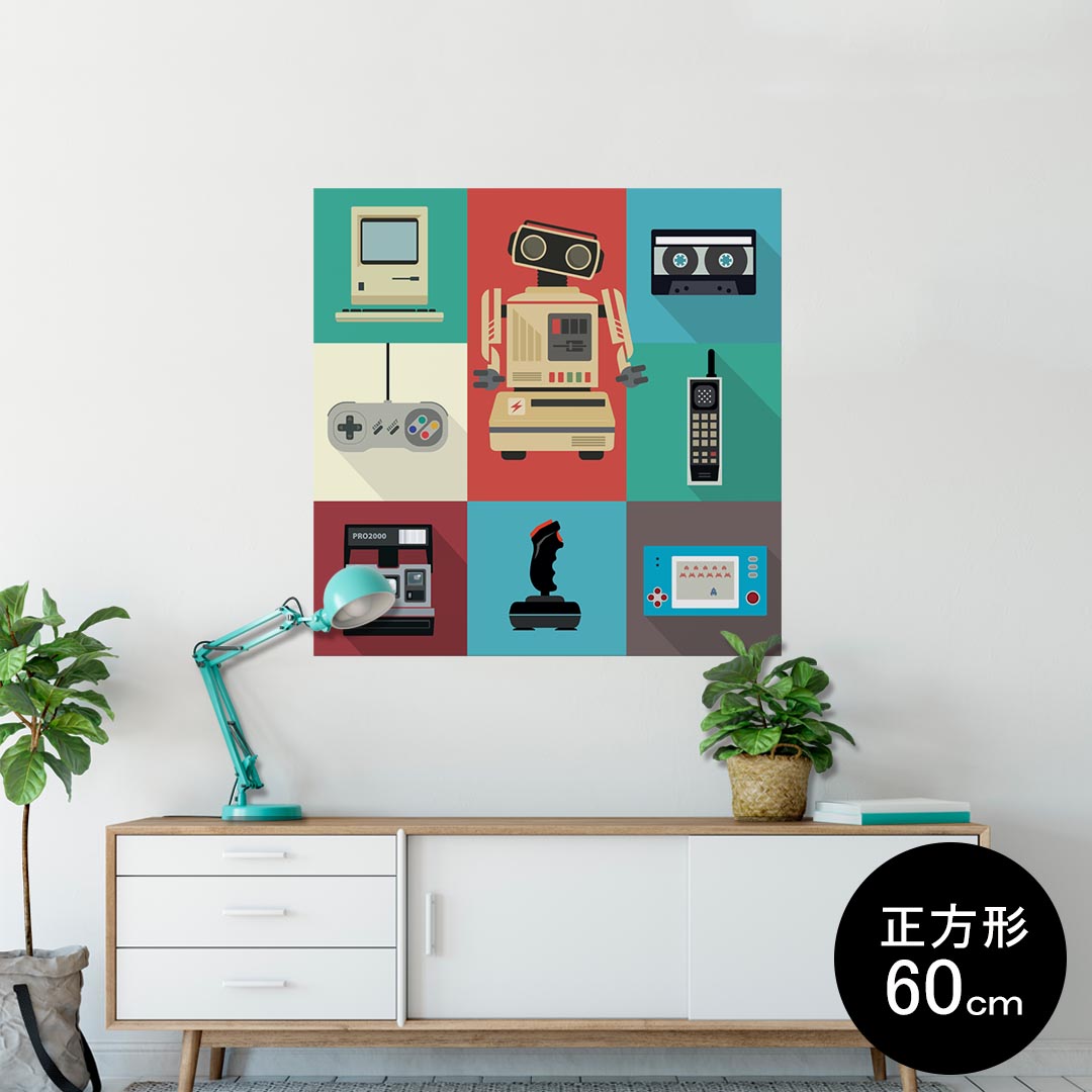 楽天kabeコレポスター ウォールステッカー シール式ステッカー 飾り 60×60cm Msize 正方形 壁 インテリア おしゃれ　剥がせる wall sticker poster 010292 ロボット　ゲーム　カラフル