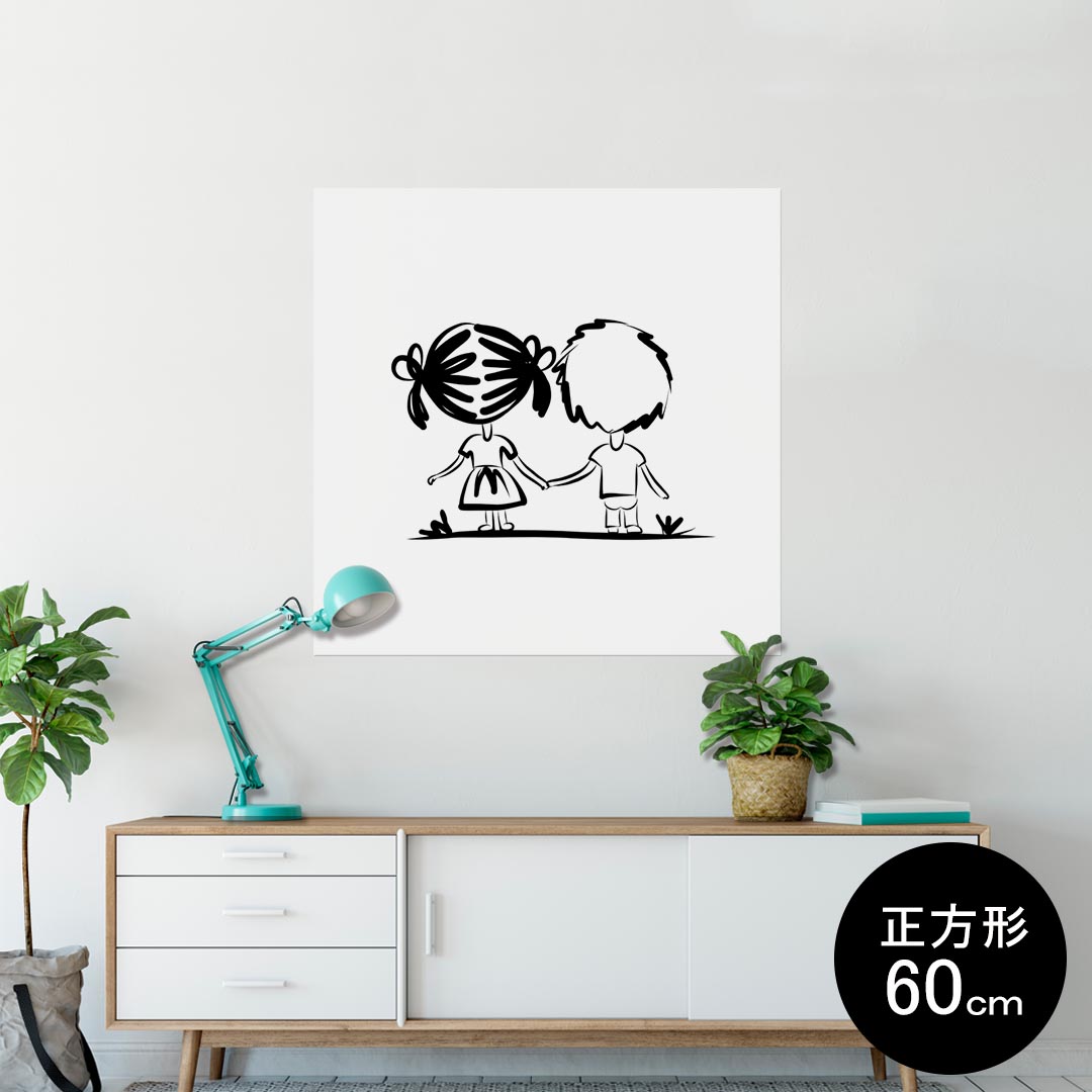 ポスター ウォールステッカー シール式ステッカー 飾り 90×90cm Lsize 正方形 壁 インテリア おしゃれ　剥がせる wall sticker poster 011358 カップル　キャラクター　モノクロ