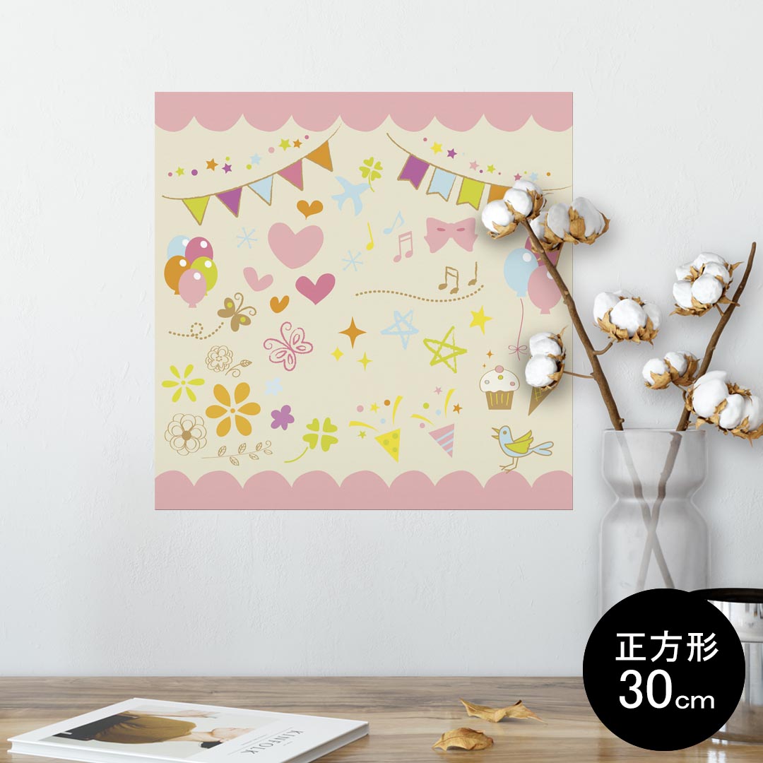 ポスター ウォールステッカー シール式ステッカー 飾り 30×30cm Ssize 正方形 壁 インテリア おしゃれ　剥がせる wall sticker poster 005335 ハート　花　リボン