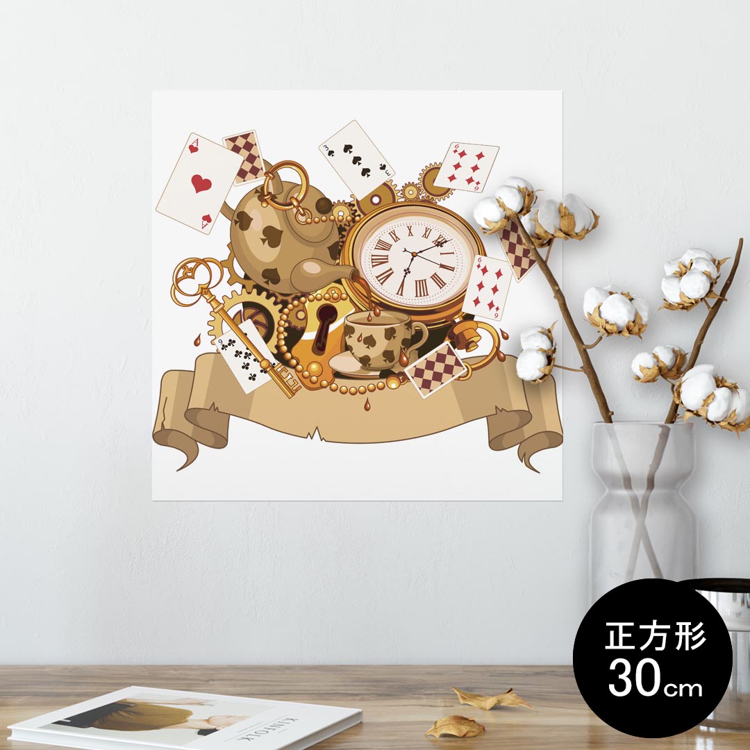 ポスター ウォールステッカー シール式ステッカー 飾り 30×30cm Ssize 正方形 壁 インテリア おしゃれ 剥がせる wall sticker poster 009263 トランプ ハート アンティーク