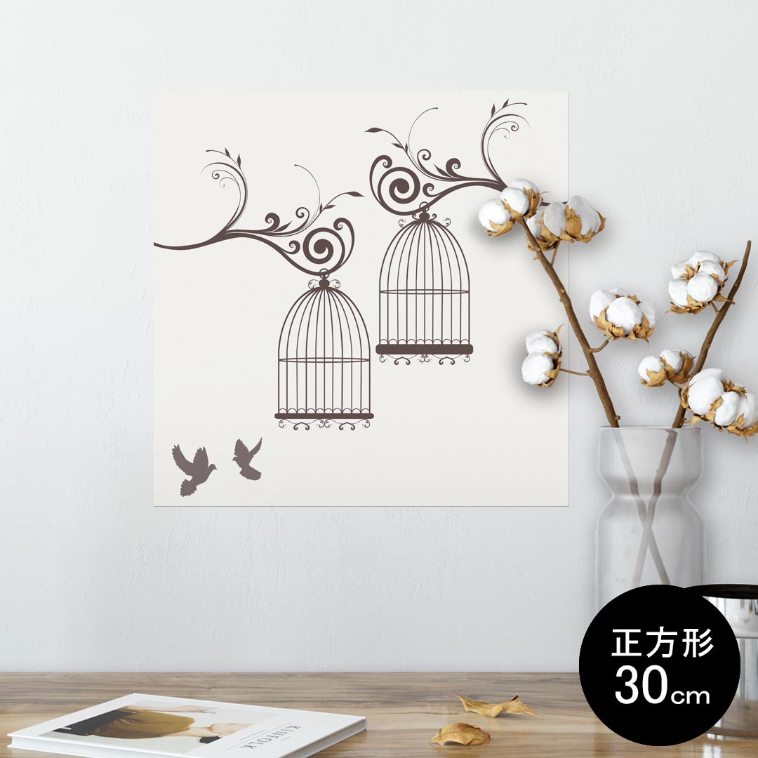 ポスター ウォールステッカー シール式ステッカー 飾り 30×30cm Ssize 正方形 壁 インテリア おしゃれ 剥がせる wall sticker poster 009580 鳥 アンティーク 植物
