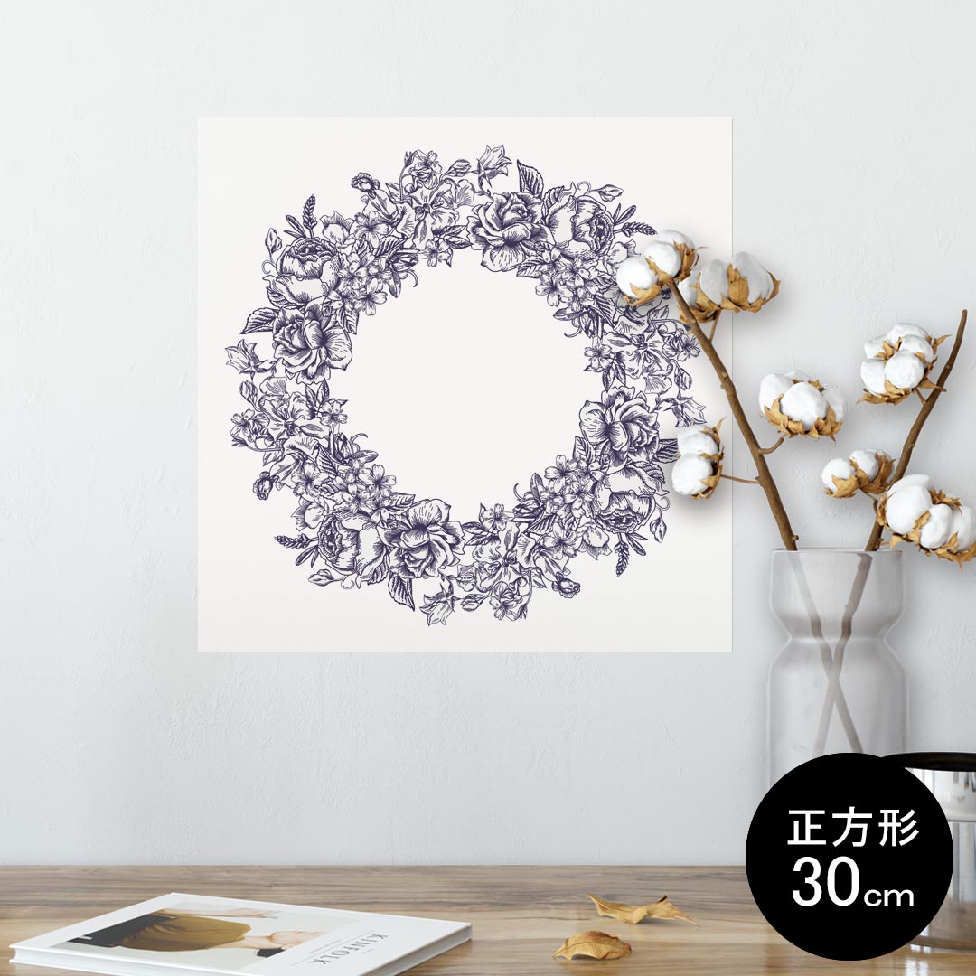 ポスター ウォールステッカー シール式ステッカー 飾り 30×30cm Ssize 正方形 壁 インテリア おしゃれ 剥がせる wall sticker poster 009661 リース アンティーク フラワー