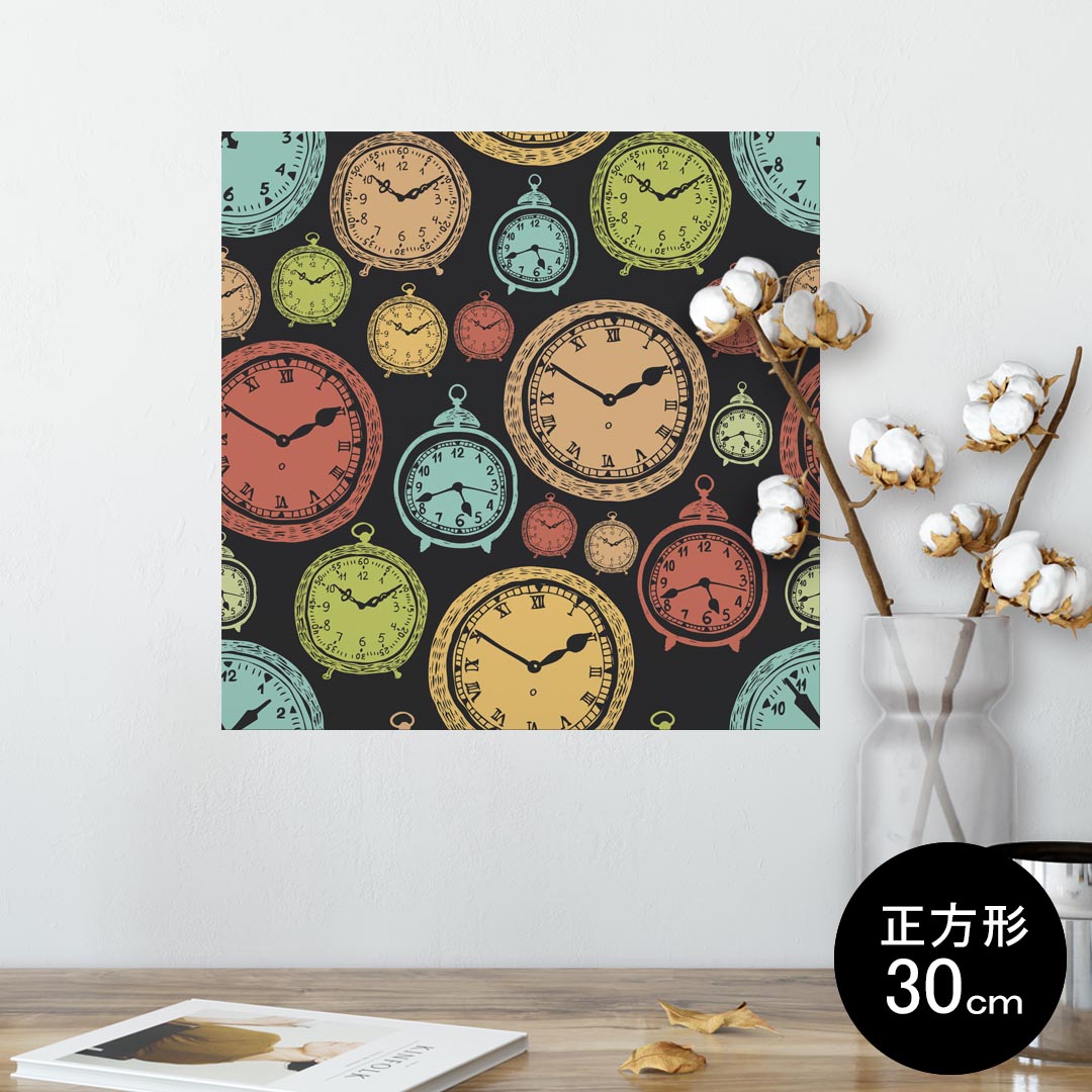 ポスター ウォールステッカー シール式ステッカー 飾り 30×30cm Ssize 正方形 壁 インテリア おしゃれ 剥がせる wall sticker poster 009701 時計 アンティーク