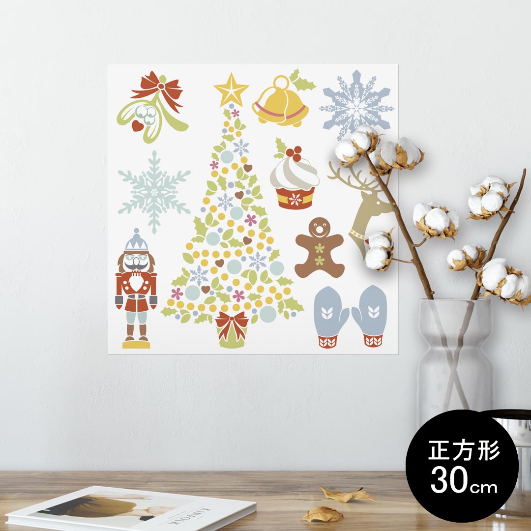 ポスター ウォールステッカー シール式ステッカー 飾り 30×30cm Ssize 正方形 壁 インテリア おしゃれ　剥がせる wall sticker poster 009956 クリスマス　ツリー　雪