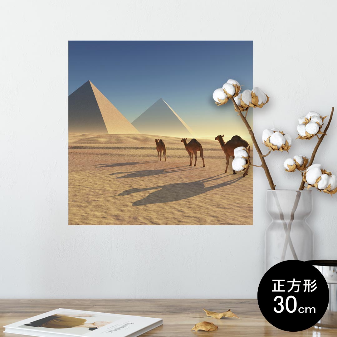ポスター ウォールステッカー シール式ステッカー 飾り 30×30cm Ssize 正方形 壁 インテリア おしゃれ　剥がせる wall sticker poster 010934 らくだ　砂漠　ピラミッド