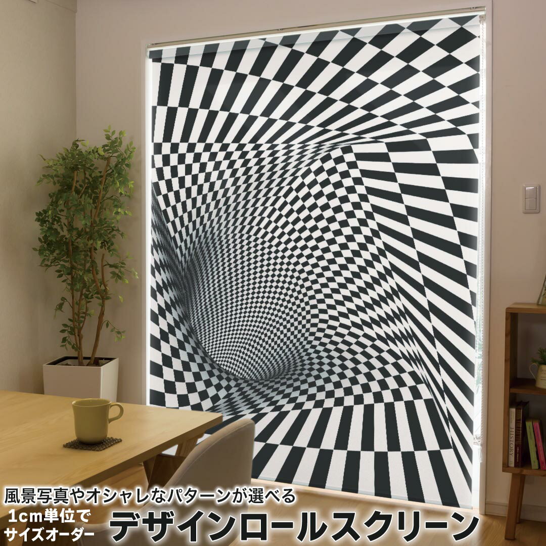 1cm単位サイズオーダー ロールスクリーン ロールカーテン オーダーメイド タチカワ 日本製 間仕切り カーテン 採光 非遮光 目隠し UVカット カーテンレール チェーン式 プル式 000824 その他 チェッカー柄 白黒