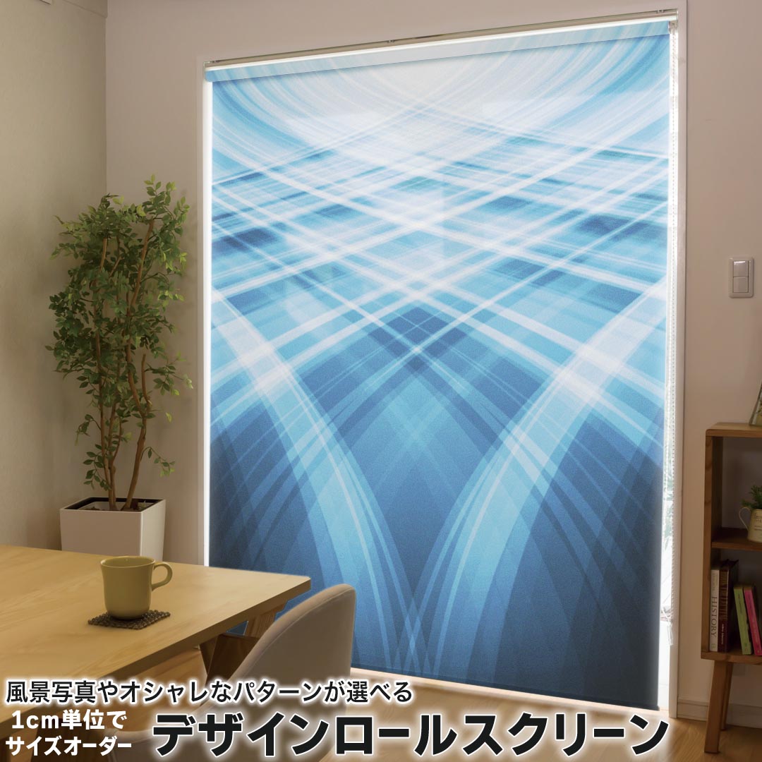 1cm単位サイズオーダー ロールスクリーン ロールカーテン オーダーメイド タチカワ 日本製 間仕切り カーテン 採光 非遮光 目隠し UVカット カーテンレール チェーン式 プル式 002207 クール シンプル 青