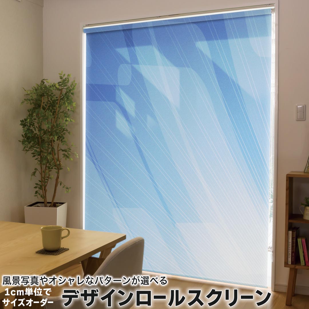 1cm単位サイズオーダー ロールスクリーン ロールカーテン オーダーメイド タチカワ 日本製 間仕切り カーテン 採光 非遮光 目隠し UVカット カーテンレール チェーン式 プル式 002213 クール 青 シンプル