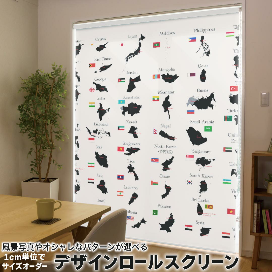 Rakuten - 1cm単位サイズオーダー ロールスクリーン ロールカーテン オーダーメイド タチカワ 日本製 間仕切り カーテン 採光 非遮光 目隠し UVカット カーテンレール チェーン式 プル式 003443 その他 ユニーク 外国　国旗　地図