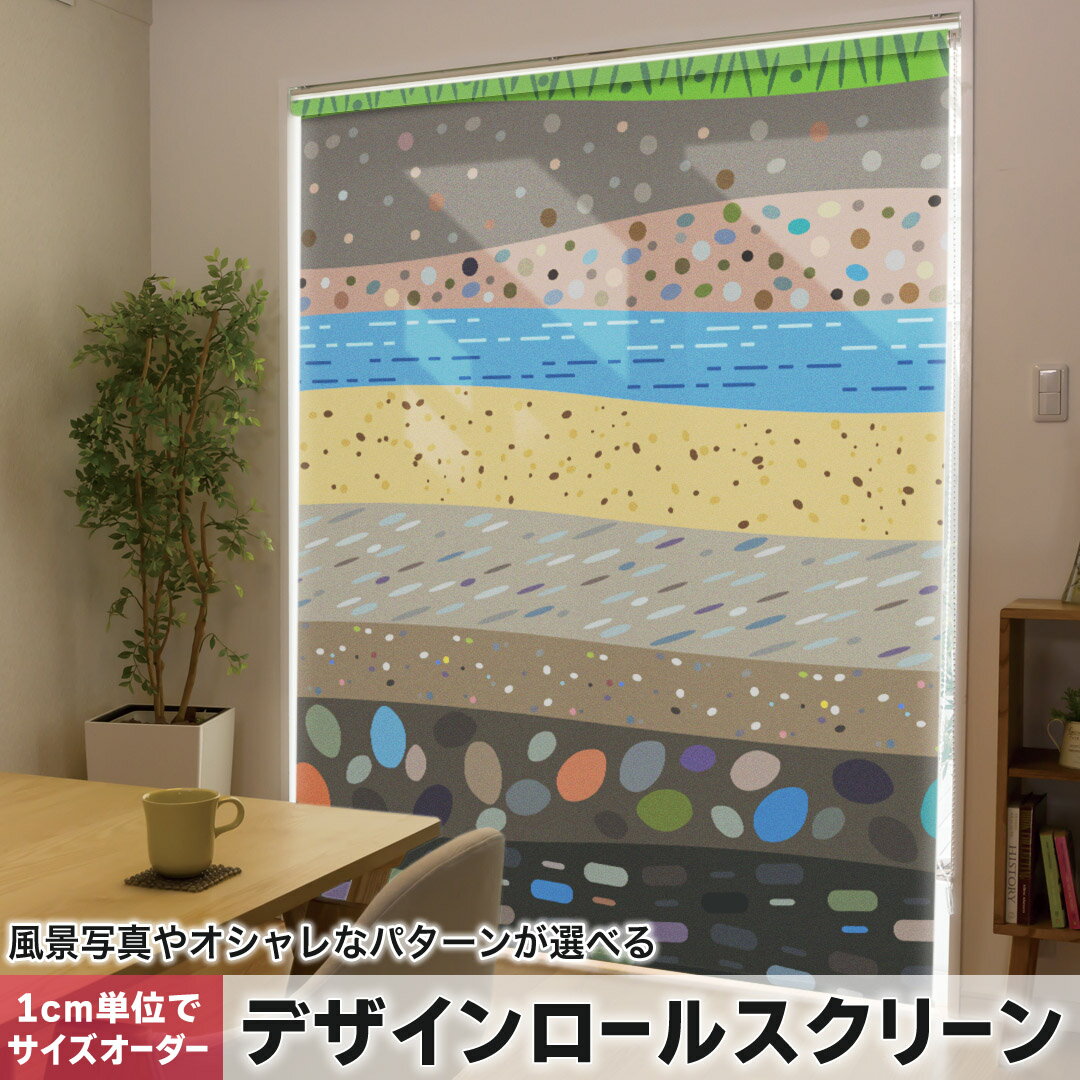 1cm単位サイズオーダー ロールスクリーン ロールカーテン オーダーメイド タチカワ 日本製 間仕切り カーテン 採光 非遮光 目隠し UVカット カーテンレール チェーン式 プル式 003503 ユニーク その他 チェック・ボーダー ボーダー　柄