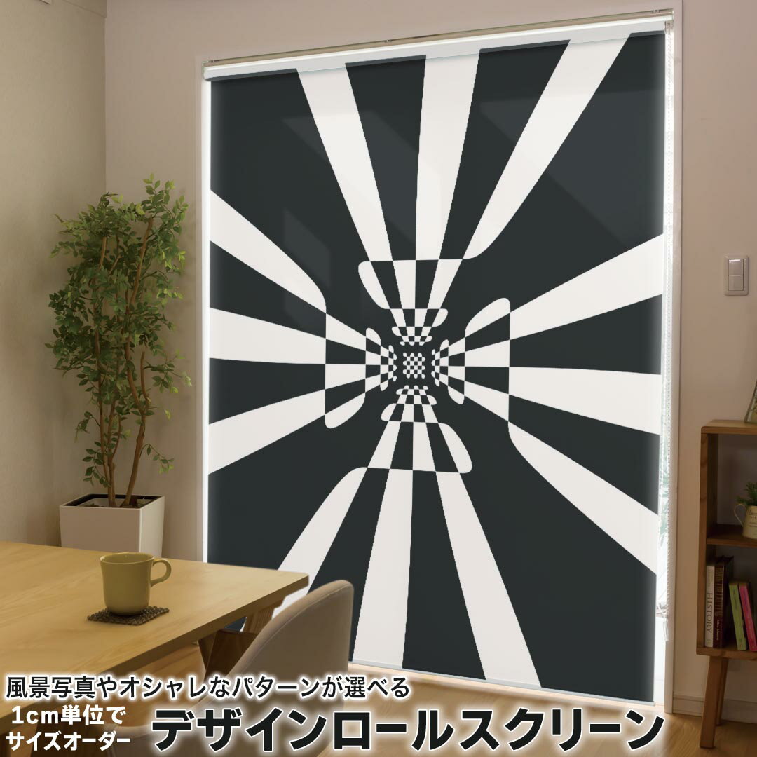 高度（201厘米~240厘米） - 1cm単位サイズオーダー ロールスクリーン ロールカーテン オーダーメイド タチカワ 日本製 間仕切り カーテン 採光 非遮光 目隠し UVカット カーテンレール チェーン式 プル式 003649 チェック・ボーダー 模様　白　黒