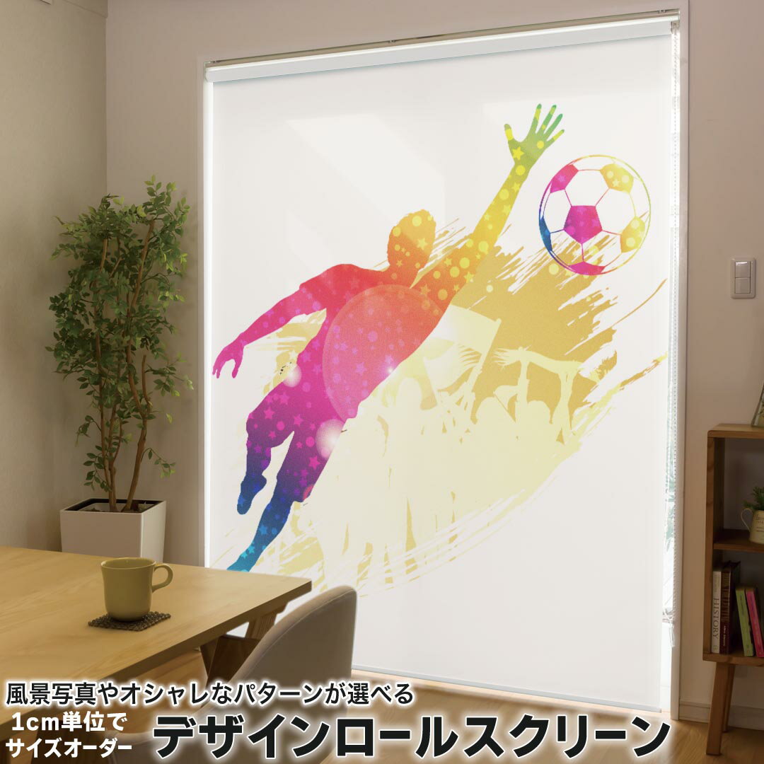 1cm単位サイズオーダー ロールスクリーン ロールカーテン オーダーメイド タチカワ 日本製 間仕切り カーテン 採光 非遮光 目隠し UVカット カーテンレール チェーン式 プル式 020049 スポーツ スポーツ サッカー
