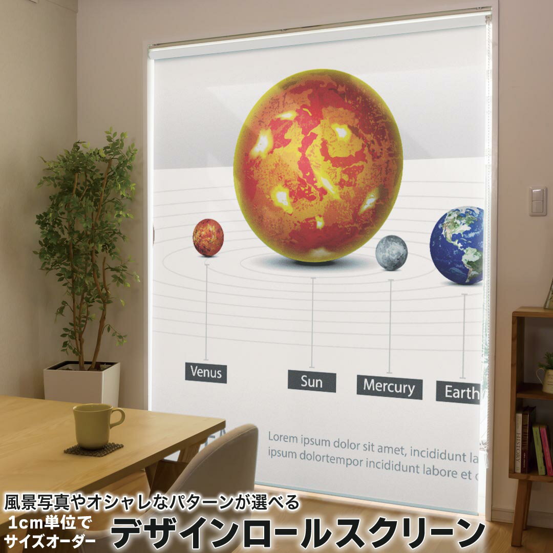 1cm単位サイズオーダー ロールスクリーン ロールカーテン オーダーメイド タチカワ 日本製 間仕切り カーテン 採光 非遮光 目隠し UVカット カーテンレール チェーン式 プル式 033408 solar system 太陽系