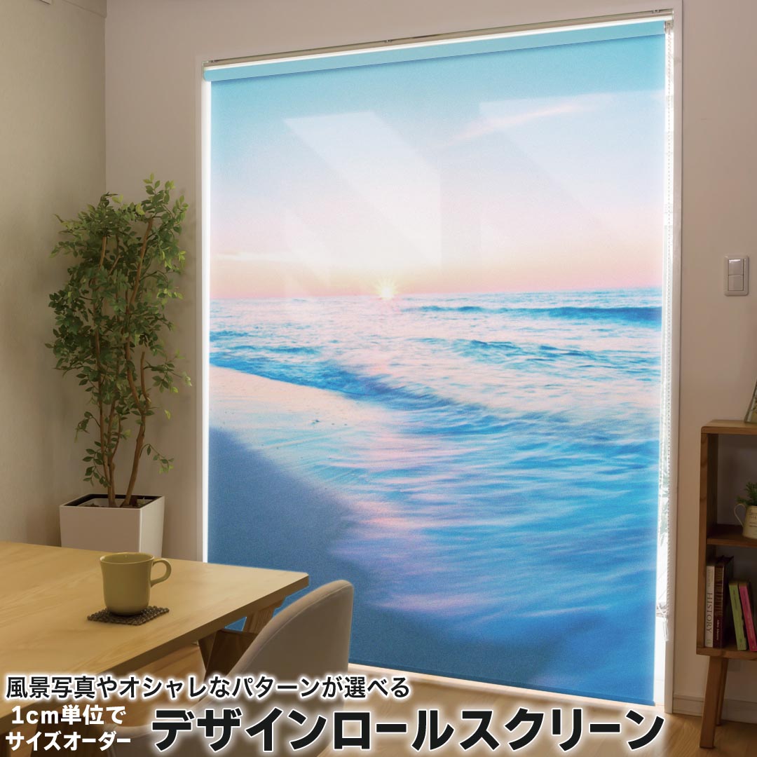 1cm単位サイズオーダー ロールスクリーン ロールカーテン オーダーメイド タチカワ 日本製 間仕切り カーテン 採光 非遮光 目隠し UVカット カーテンレール チェーン式 プル式 033588 海 海岸