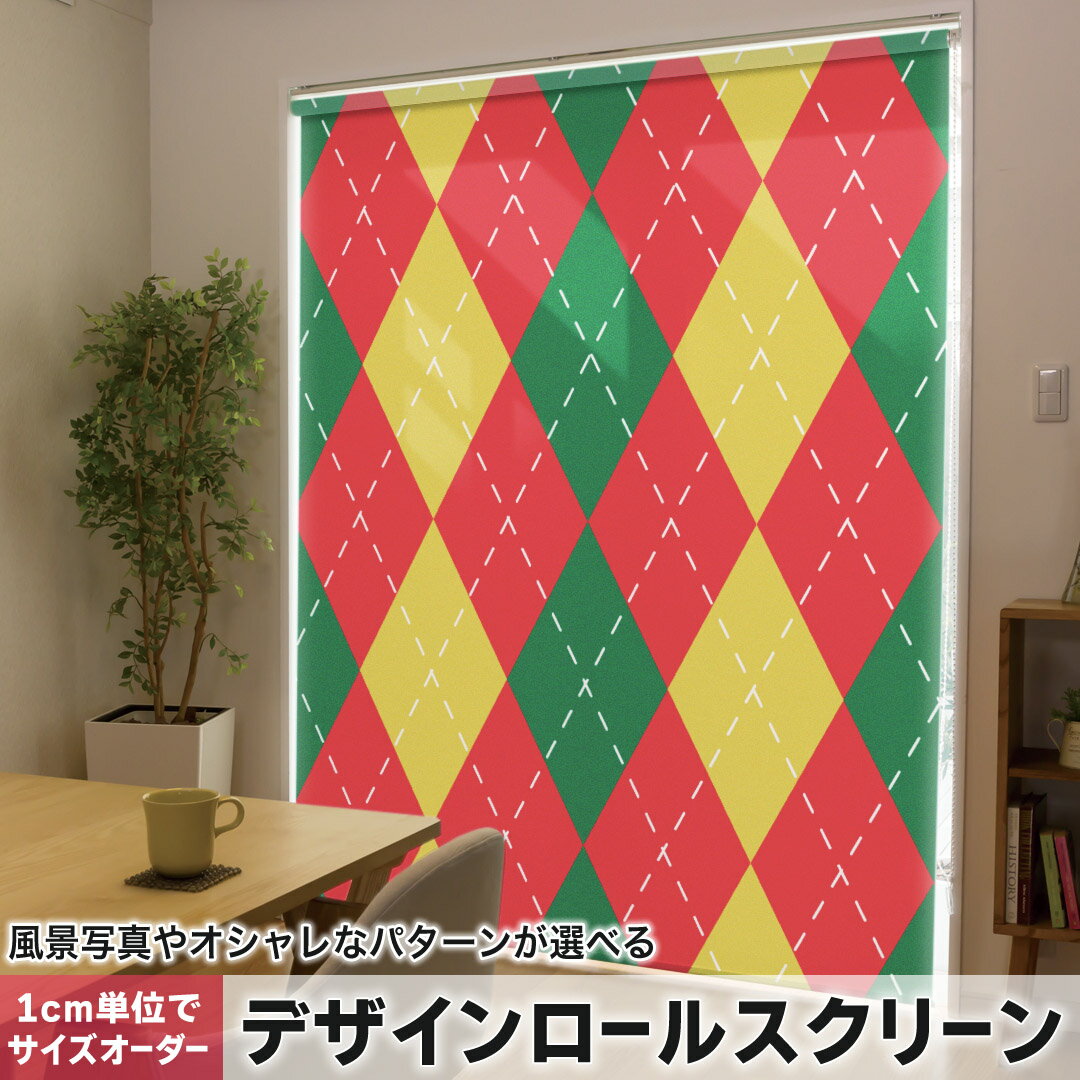 1cm単位サイズオーダー ロールスクリーン ロールカーテン オーダーメイド タチカワ 日本製 間仕切り カーテン 採光 非遮光 目隠し UVカット カーテンレール チェーン式 プル式 004696 チェック・ボーダー チェック　カラフル　柄