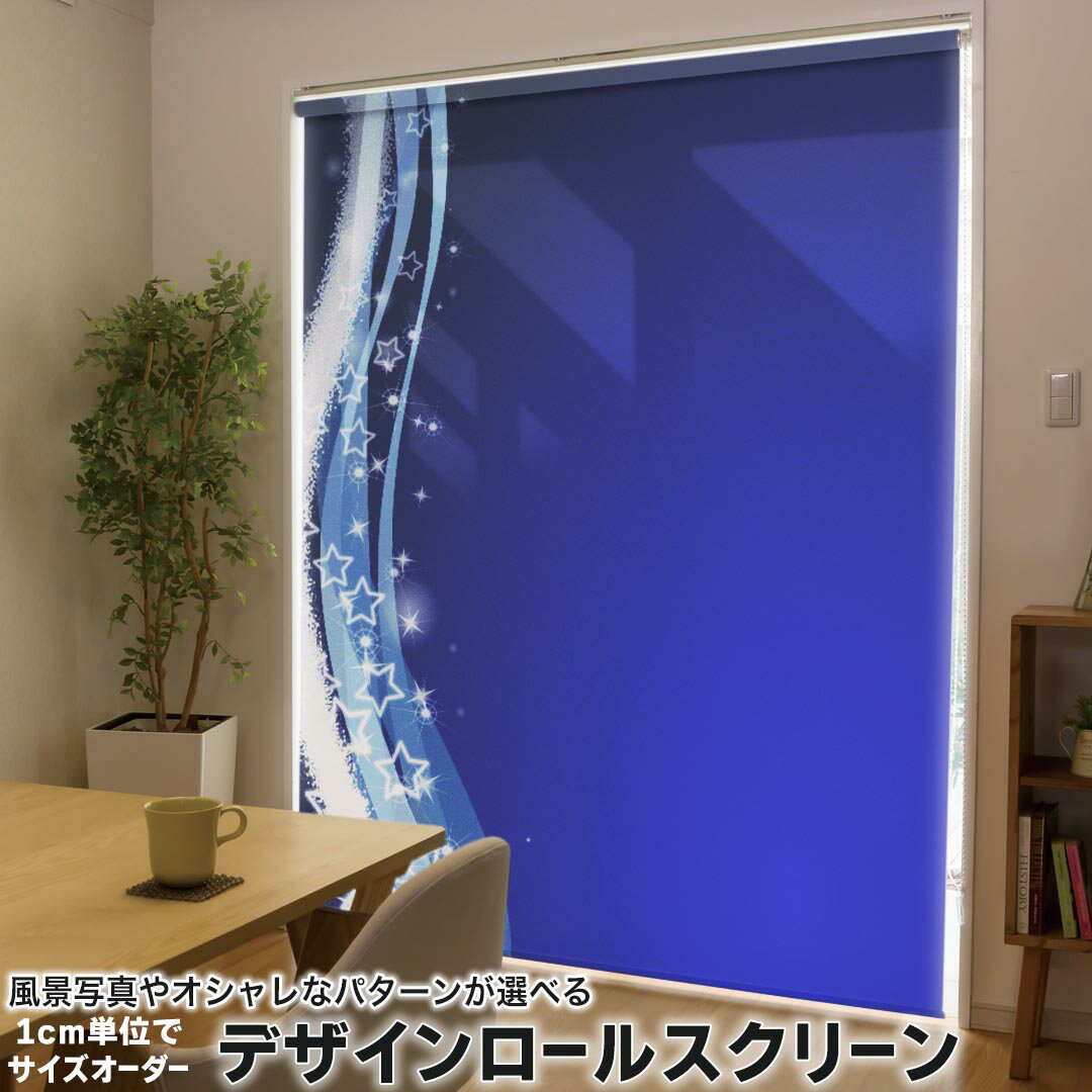1cm単位サイズオーダー ロールスクリーン ロールカーテン オーダーメイド タチカワ 日本製 間仕切り カーテン 採光 非遮光 目隠し UVカット カーテンレール チェーン式 プル式 004898 クール 星 青 シンプル