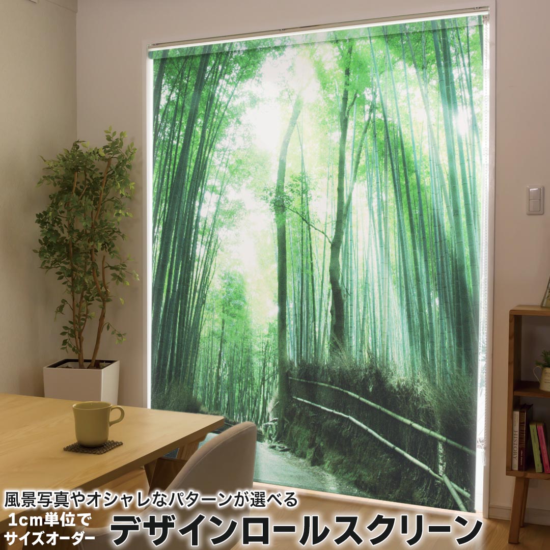 1cm単位サイズオーダー ロールスクリーン ロールカーテン オーダーメイド タチカワ 日本製 間仕切り カーテン 採光 非遮光 目隠し UVカット カーテンレール チェーン式 プル式 004996 写真・風景 景色 竹林 写真