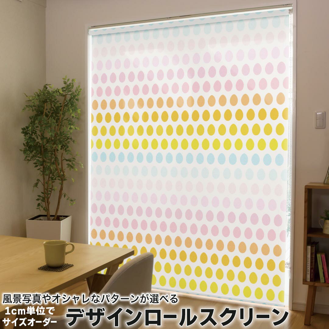 1cm単位サイズオーダー ロールスクリーン ロールカーテン オーダーメイド タチカワ 日本製 間仕切り カーテン 採光 非遮光 目隠し UVカット カーテンレール チェーン式 プル式 005278 チェック・ボーダー 虹色 カラフル 水玉