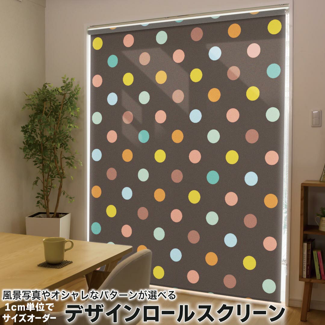 1cm単位サイズオーダー ロールスクリーン ロールカーテン オーダーメイド タチカワ 日本製 間仕切り カーテン 採光 非遮光 目隠し UVカット カーテンレール チェーン式 プル式 005309 チェック・ボーダー 水玉 茶色 シンプル