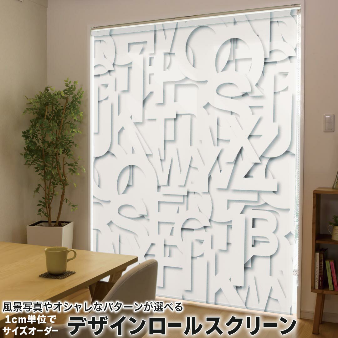 1cm単位サイズオーダー ロールスクリーン ロールカーテン オーダーメイド タチカワ 日本製 間仕切り カーテン 採光 非遮光 目隠し UVカット カーテンレール チェーン式 プル式 005966 クール 英語 文字 アルファベット