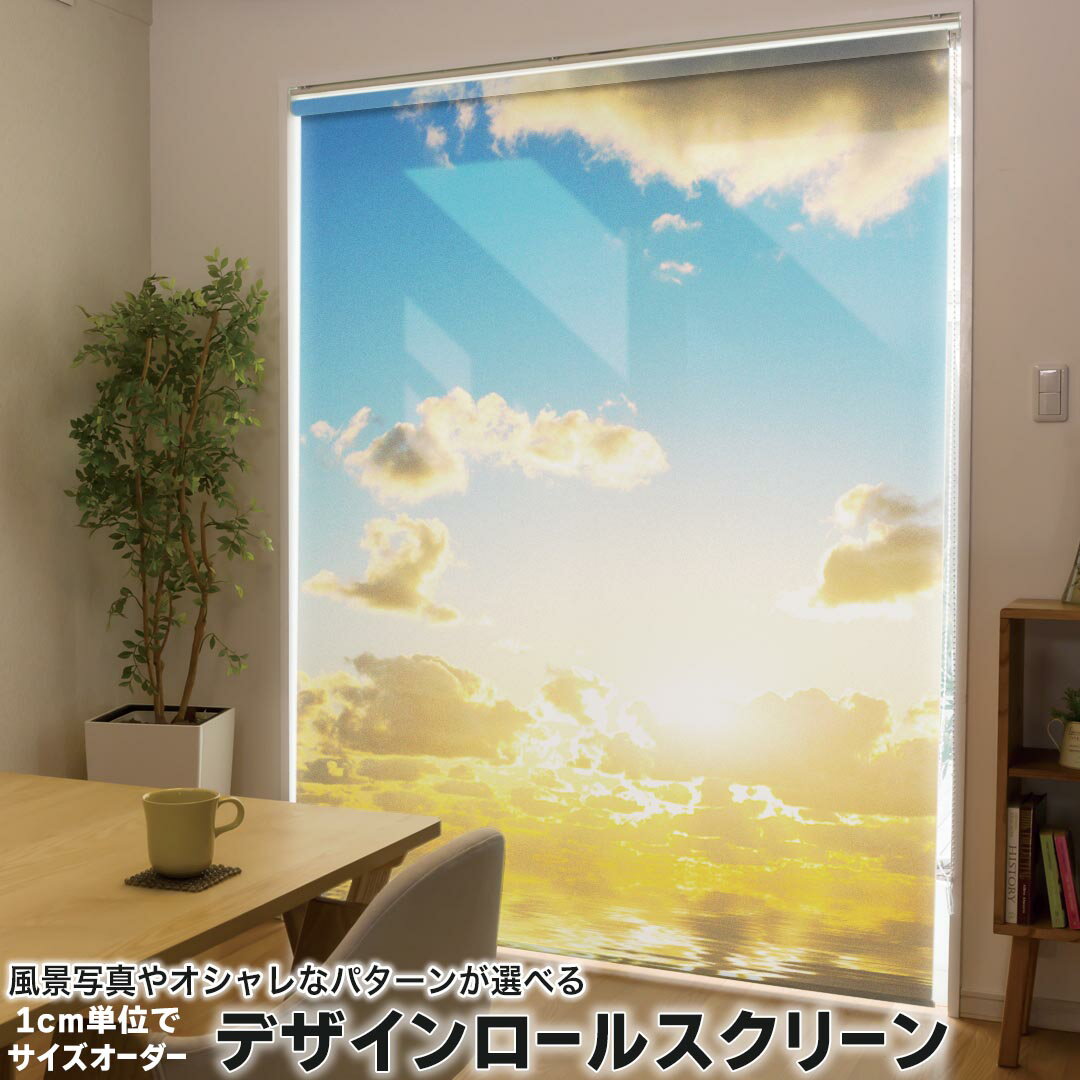 1cm単位サイズオーダー ロールスクリーン ロールカーテン オーダーメイド タチカワ 日本製 間仕切り カーテン 採光 非遮光 目隠し UVカット カーテンレール チェーン式 プル式 006326 写真・風景 写真 海 空 夕日