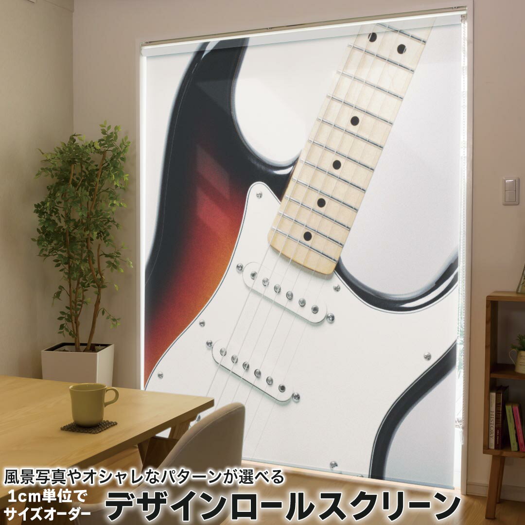 1cm単位サイズオーダー ロールスクリーン ロールカーテン オーダーメイド タチカワ 日本製 間仕切り カーテン 採光 非遮光 目隠し UVカット カーテンレール チェーン式 プル式 006470 写真・風景 写真　ギター