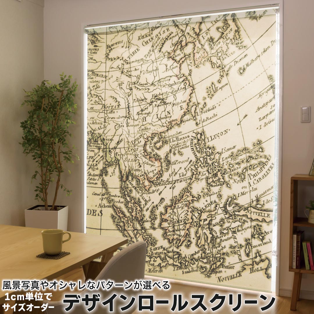 1cm単位サイズオーダー ロールスクリーン ロールカーテン オーダーメイド タチカワ 日本製 間仕切り カーテン 採光 非遮光 目隠し UVカット カーテンレール チェーン式 プル式 006853 その他 地図　世界