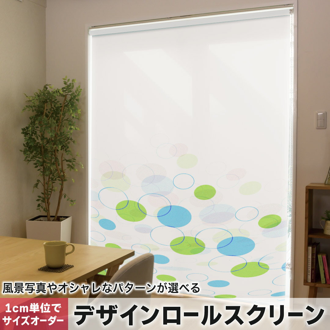 1cm単位サイズオーダー ロールスクリーン ロールカーテン オーダーメイド タチカワ 日本製 間仕切り カーテン 採光 非遮光 目隠し UVカット カーテンレール チェーン式 プル式 008587 クール チェック・ボーダー 水玉 水色 黄緑 模様