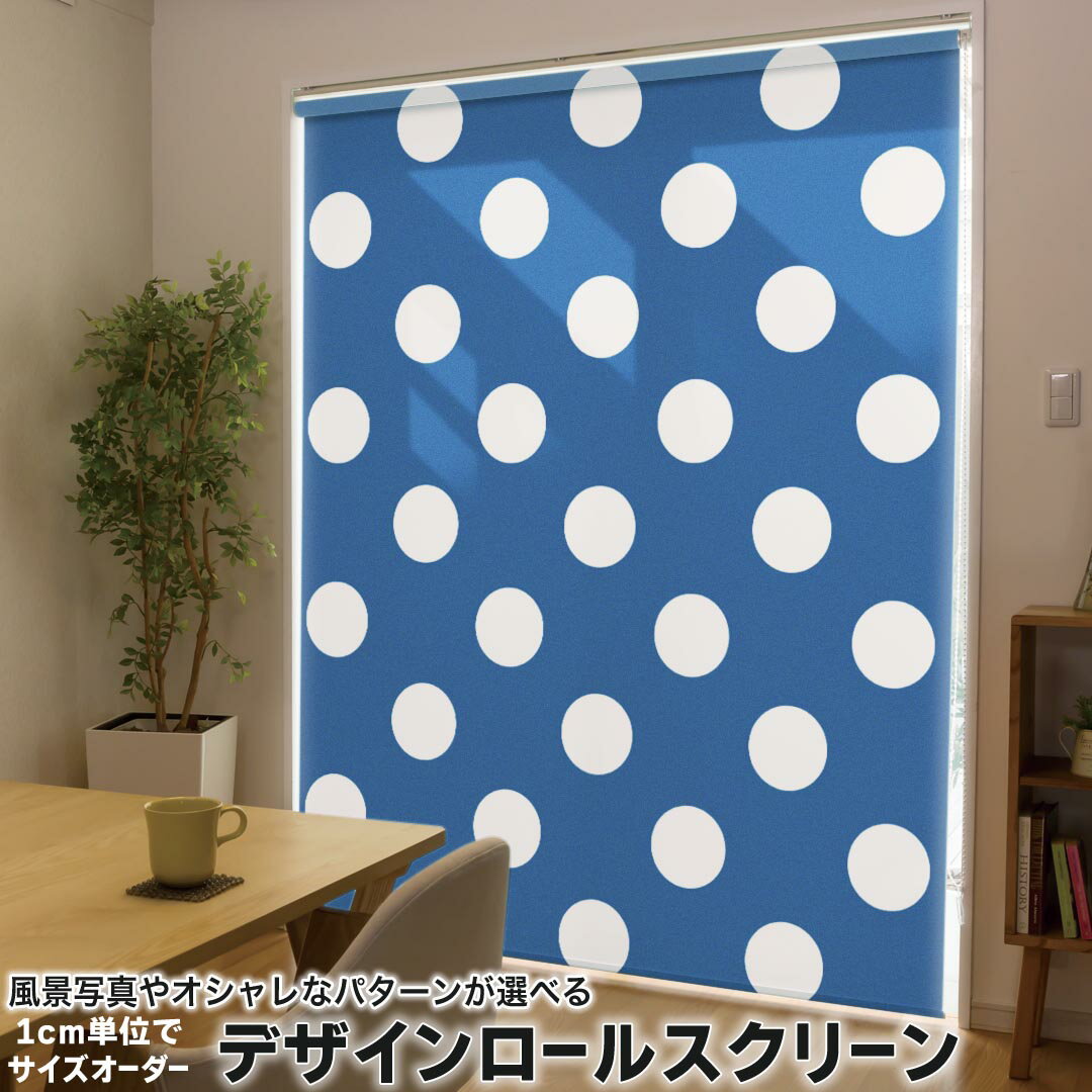 1cm単位サイズオーダー ロールスクリーン ロールカーテン オーダーメイド タチカワ 日本製 間仕切り カーテン 採光 非遮光 目隠し UVカット カーテンレール チェーン式 プル式 009083 その他 シンプル 水玉 ドット 青