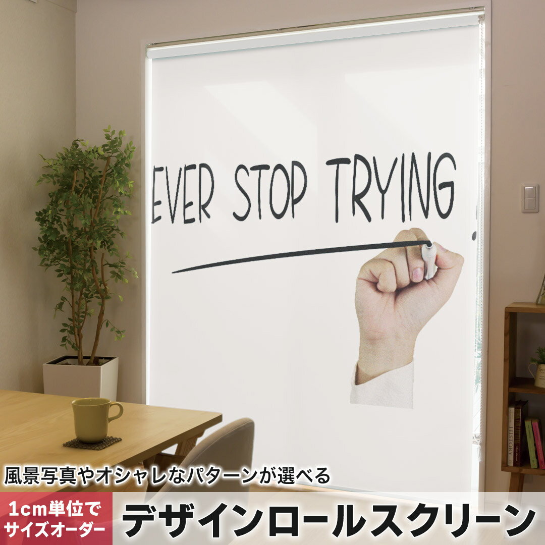 1cm単位サイズオーダー ロールスクリーン ロールカーテン オーダーメイド タチカワ 日本製 間仕切り カーテン 採光 非遮光 目隠し UVカット カーテンレール チェーン式 プル式 009442 英語 文字 白 黒