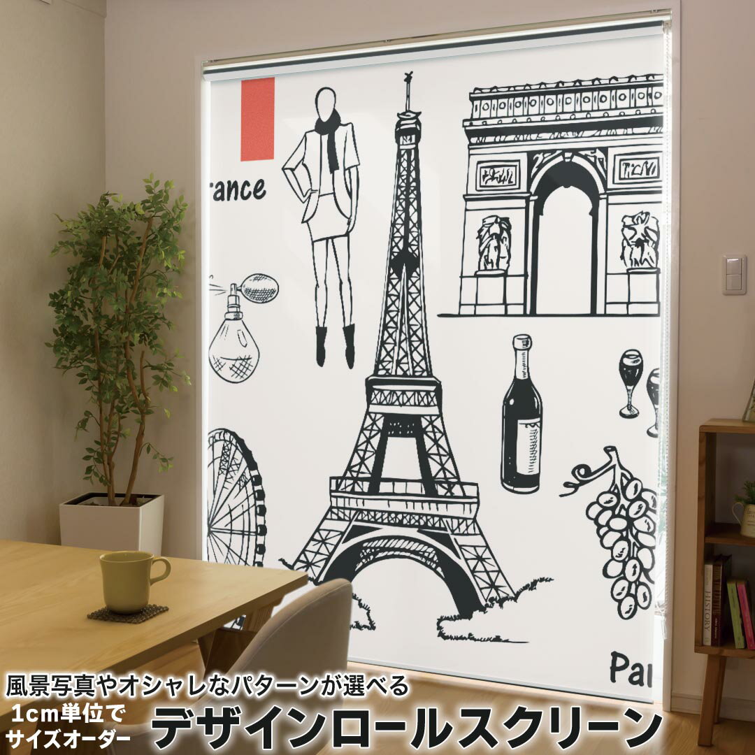 1cm単位サイズオーダー ロールスクリーン ロールカーテン オーダーメイド タチカワ 日本製 間仕切り カーテン 採光 非遮光 目隠し UVカット カーテンレール チェーン式 プル式 010200 外国 風景 イラスト