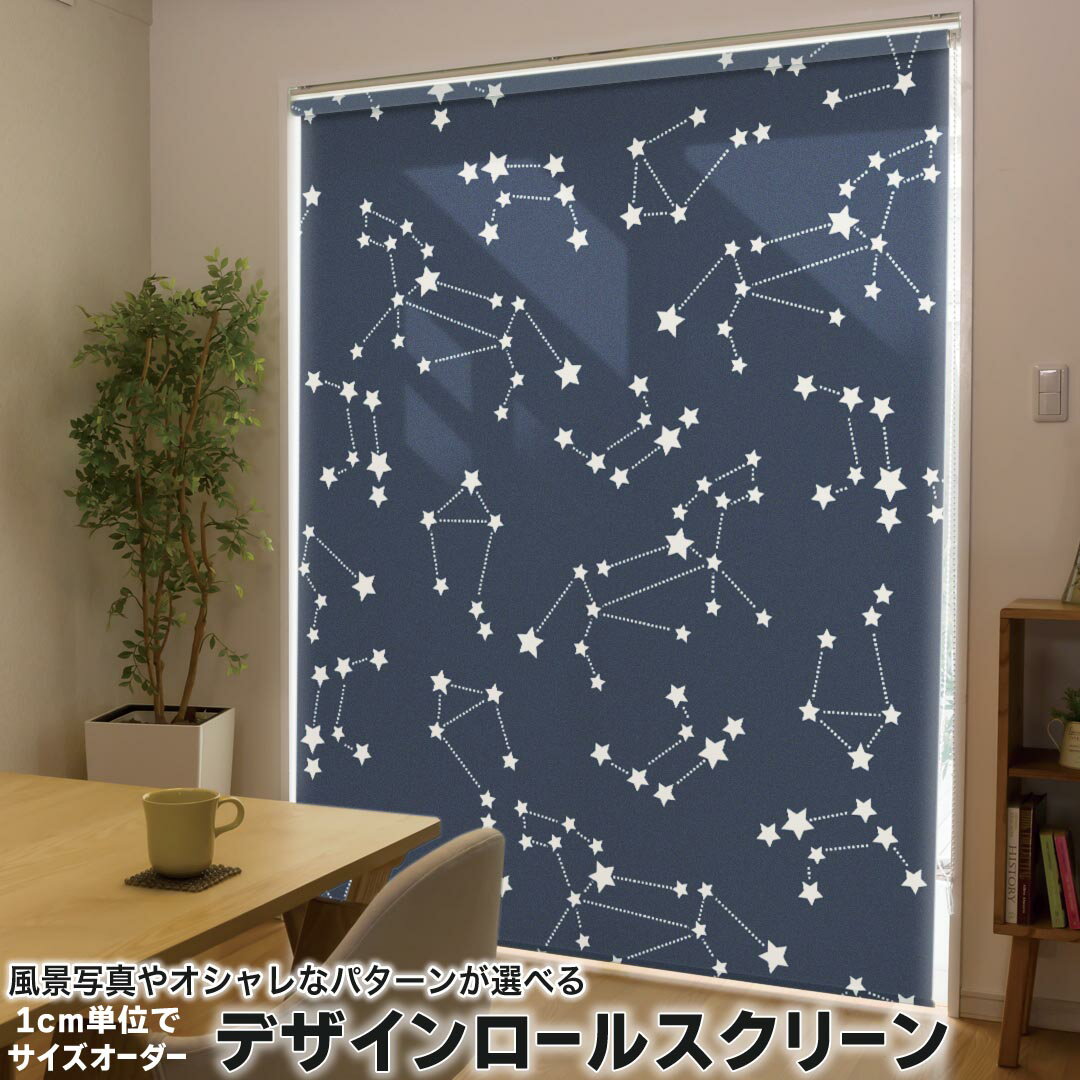 1cm単位サイズオーダー ロールスクリーン ロールカーテン オーダーメイド タチカワ 日本製 間仕切り カーテン 採光 非遮光 目隠し UVカット カーテンレール チェーン式 プル式 010220 星 星座 空