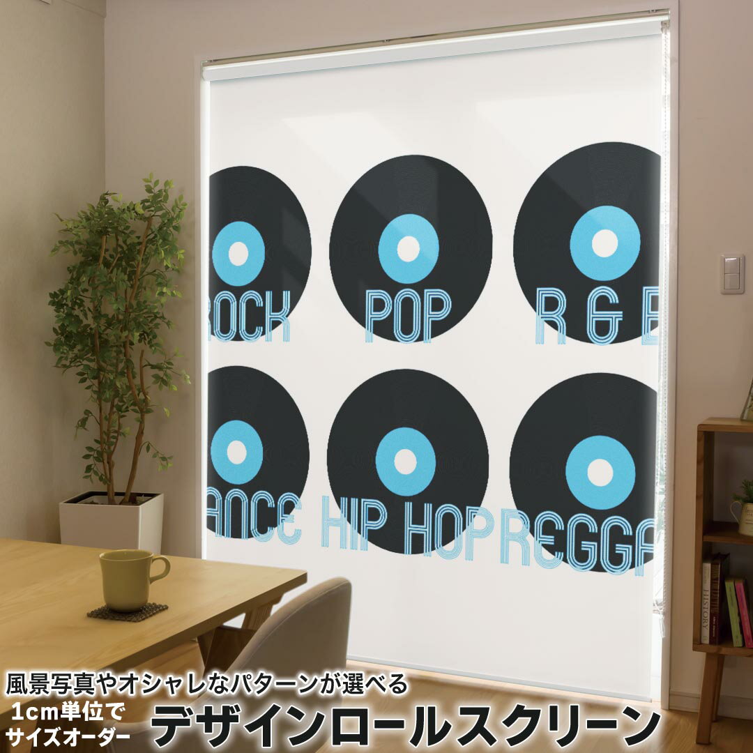 1cm単位サイズオーダー ロールスクリーン ロールカーテン オーダーメイド タチカワ 日本製 間仕切り カーテン 採光 非遮光 目隠し UVカット カーテンレール チェーン式 プル式 010879 レコード　音楽　ミュージック