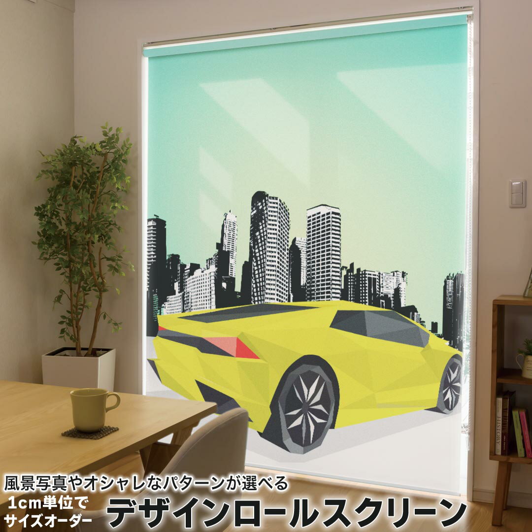 1cm単位サイズオーダー ロールスクリーン ロールカーテン オーダーメイド タチカワ 日本製 間仕切り カーテン 採光 非遮光 目隠し UVカット カーテンレール チェーン式 プル式 011449 車　乗り物　街並み