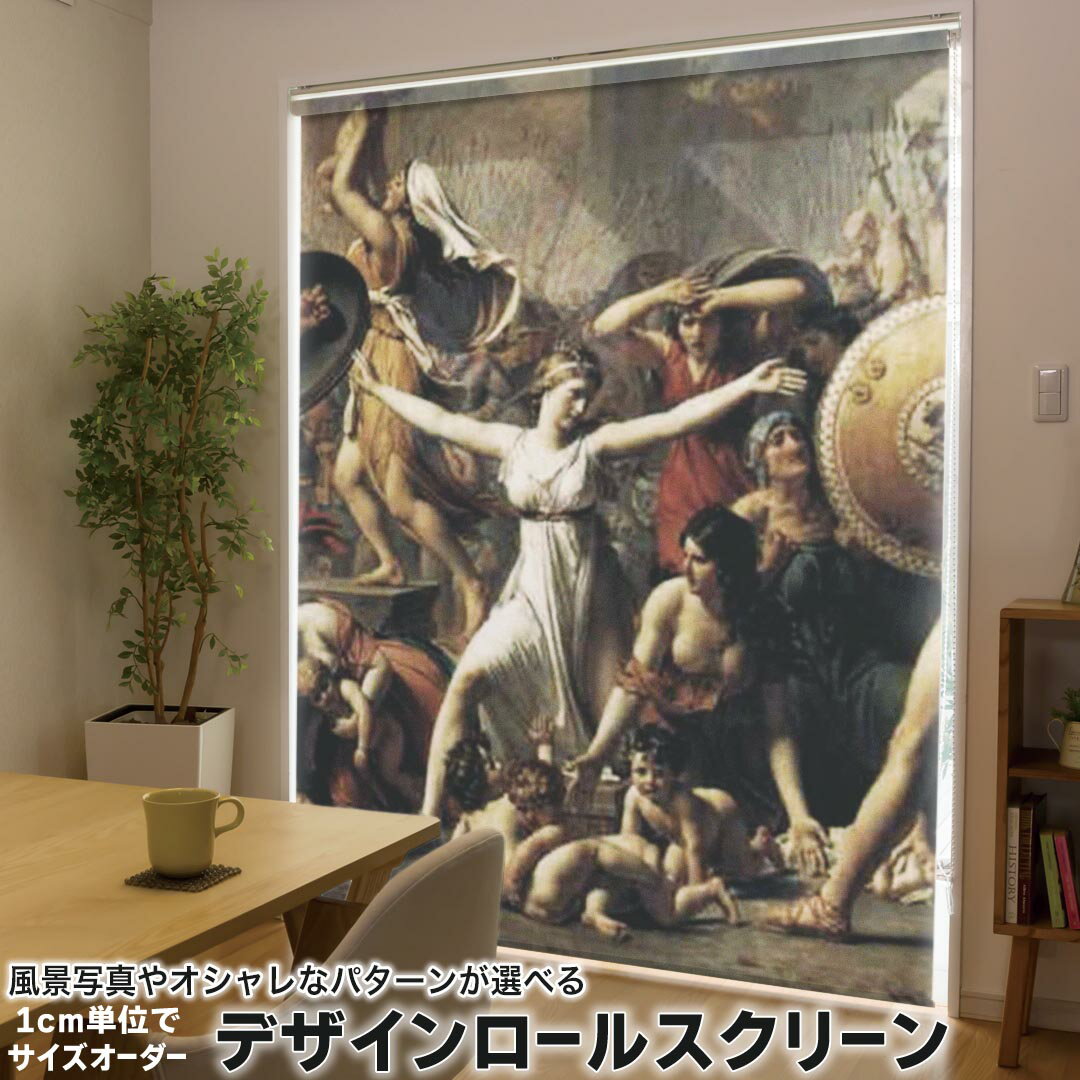 1cm単位サイズオーダー ロールスクリーン ロールカーテン オーダーメイド タチカワ 日本製 間仕切り カーテン 採光 非遮光 目隠し UVカット カーテンレール チェーン式 プル式 011465 イラスト 人物 絵画