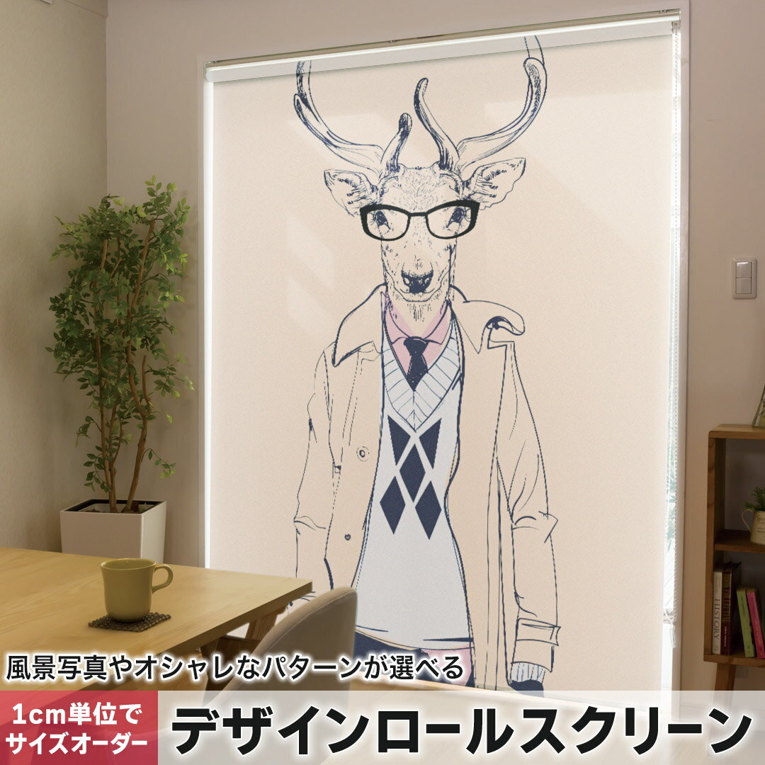 1cm単位サイズオーダー ロールスクリーン ロールカーテン オーダーメイド タチカワ 日本製 間仕切り カーテン 採光 非遮光 目隠し UVカット カーテンレール チェーン式 プル式 012022 イラスト 人物 動物
