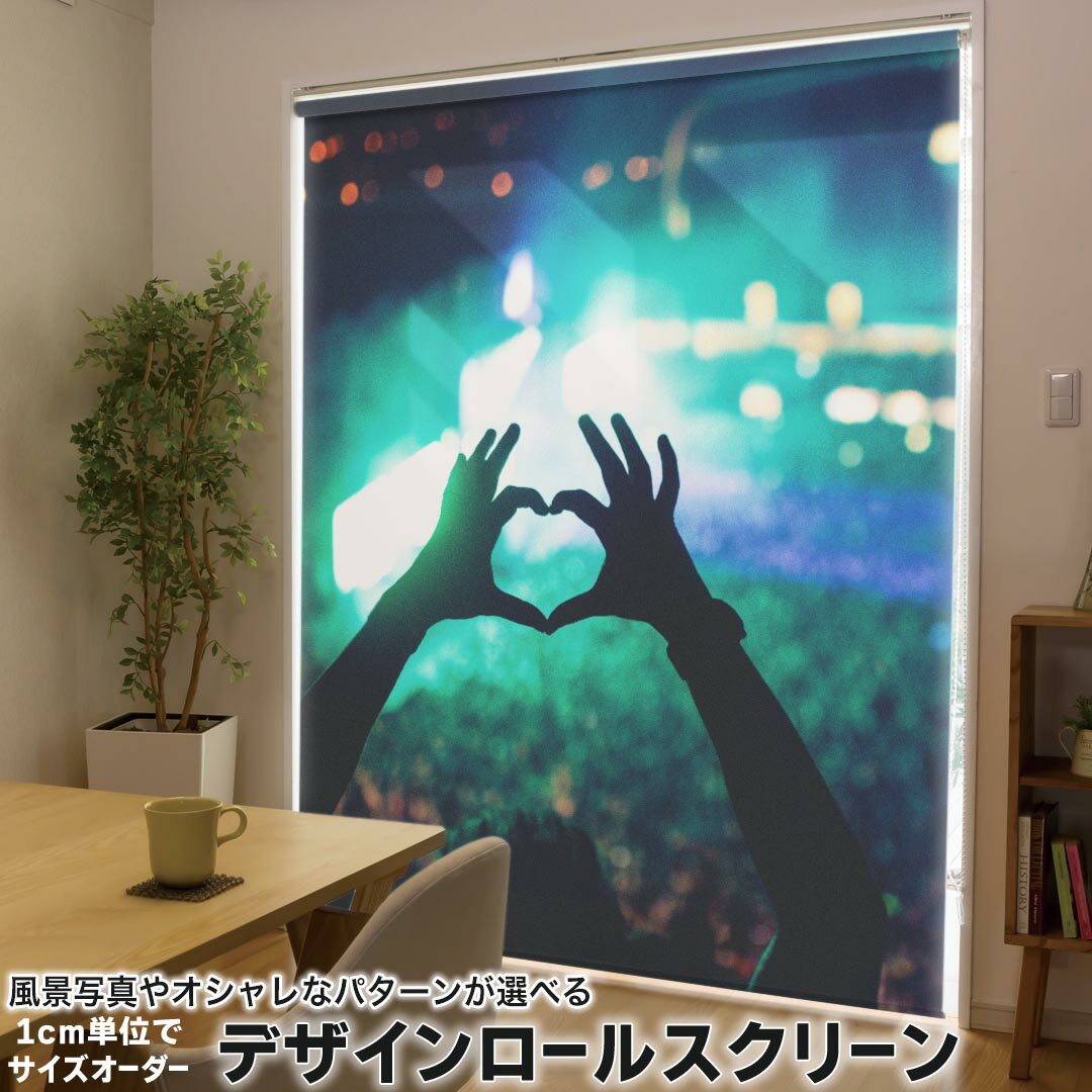 1cm単位サイズオーダー ロールスクリーン ロールカーテン オーダーメイド タチカワ 日本製 間仕切り カーテン 採光 非遮光 目隠し UVカット カーテンレール チェーン式 プル式 012489 シルエット ハート 写真