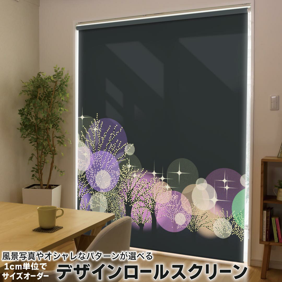 1cm単位サイズオーダー ロールスクリーン ロールカーテン オーダーメイド タチカワ 日本製 間仕切り カーテン 採光 非遮光 目隠し UVカット カーテンレール チェーン式 プル式 012490 イルミネーション 夜景 景色