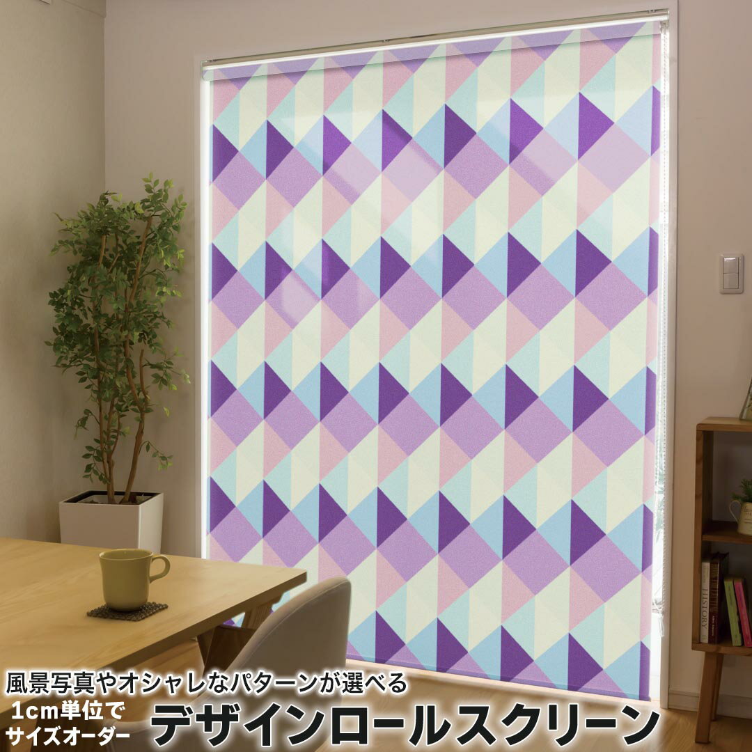 1cm単位サイズオーダー ロールスクリーン ロールカーテン オーダーメイド タチカワ 日本製 間仕切り カーテン 採光 非遮光 目隠し UVカット カーテンレール チェーン式 プル式 012681 三角 シンプル パステル