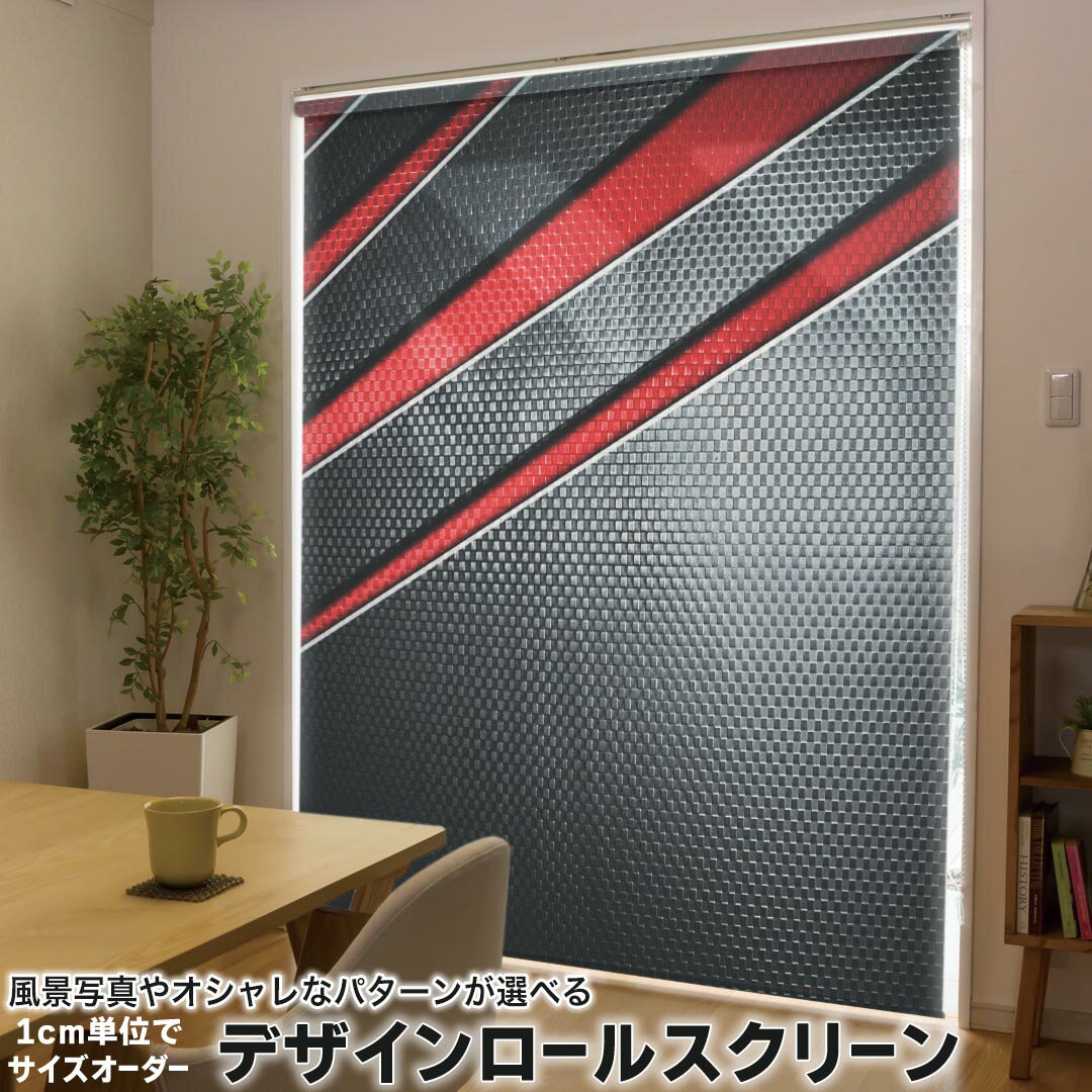 1cm単位サイズオーダー ロールスクリーン ロールカーテン オーダーメイド タチカワ 日本製 間仕切り カーテン 採光 非遮光 目隠し UVカット カーテンレール チェーン式 プル式 013267 黒 赤 かっこいい