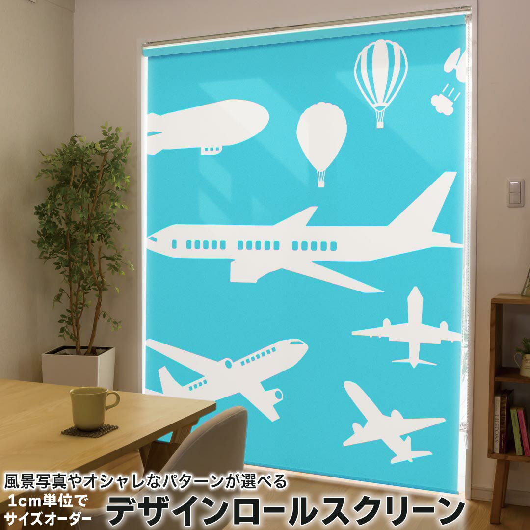 1cm単位サイズオーダー ロールスクリーン ロールカーテン オーダーメイド タチカワ 日本製 間仕切り カーテン 採光 非遮光 目隠し UVカット カーテンレール チェーン式 プル式 014997 飛行機 乗り物