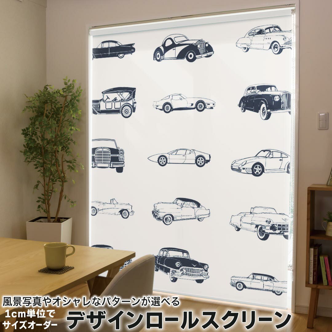 1cm単位サイズオーダー ロールスクリーン ロールカーテン オーダーメイド タチカワ 日本製 間仕切り カーテン 採光 非遮光 目隠し UVカット カーテンレール チェーン式 プル式 016240 車 クラシックカー
