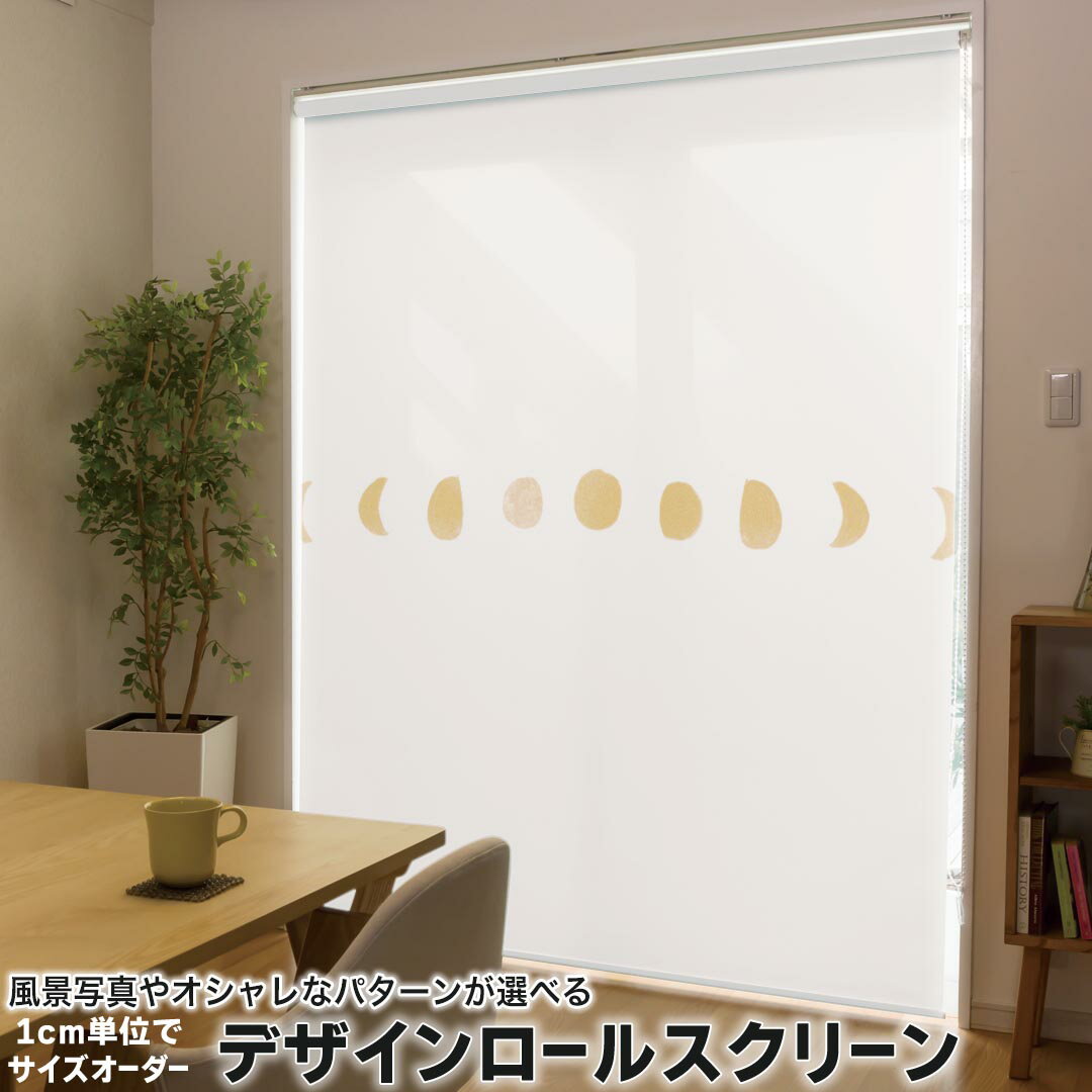 1cm単位サイズオーダー ロールスクリーン ロールカーテン オーダーメイド タチカワ 日本製 間仕切り カーテン 採光 非遮光 目隠し UVカット カーテンレール チェーン式 プル式 017493 ハロウィン かわいい 月の満ち欠け 夜 月