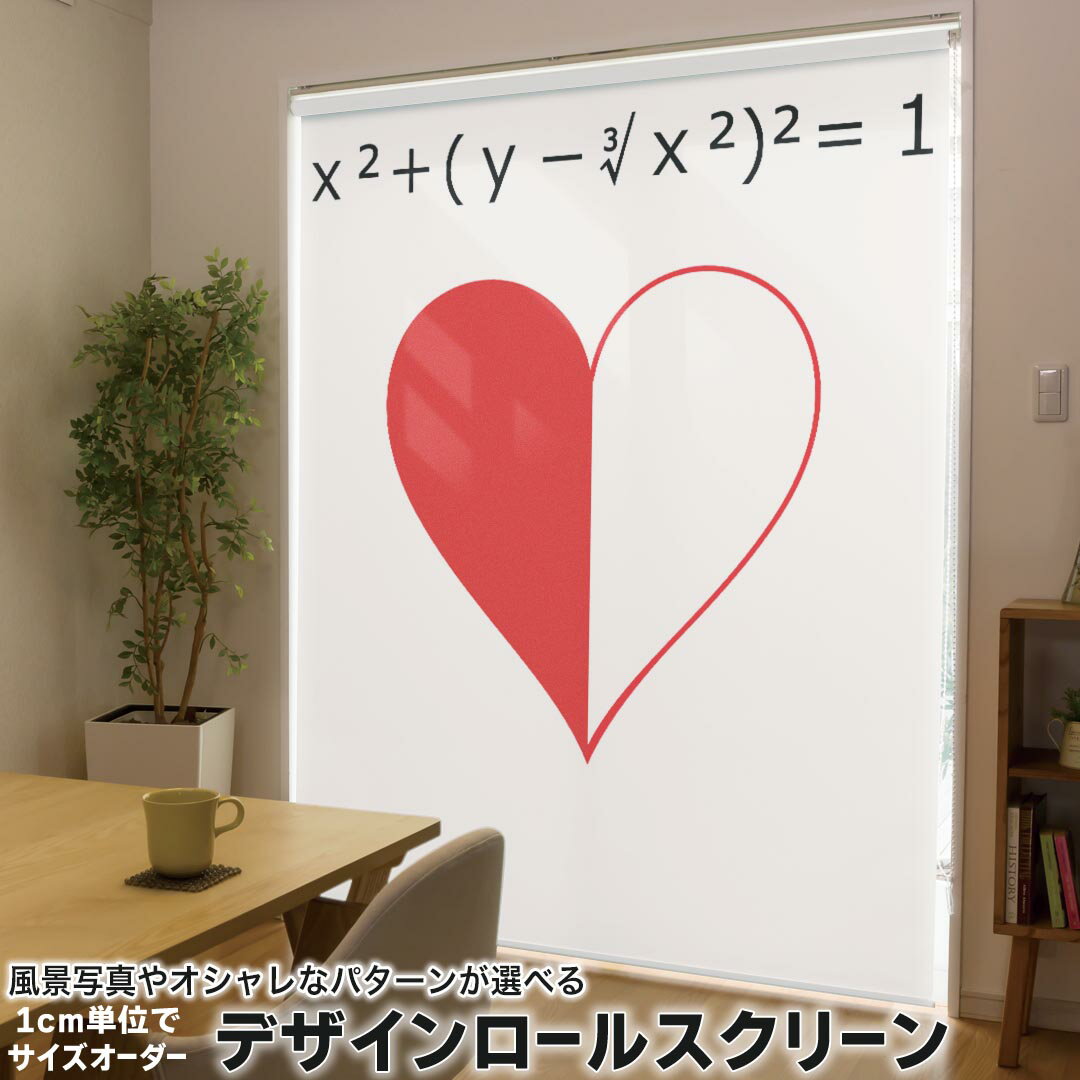 1cm単位サイズオーダー ロールスクリーン ロールカーテン オーダーメイド タチカワ 日本製 間仕切り カーテン 採光 非遮光 目隠し UVカット カーテンレール チェーン式 プル式 017698 方程式 ハート グラフ 式 方程式
