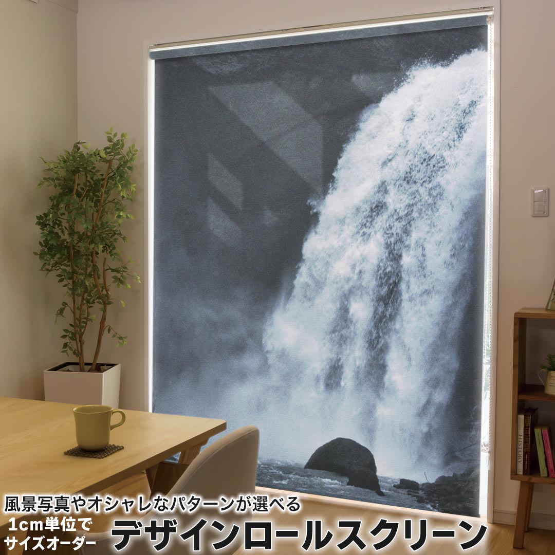 1cm単位サイズオーダー ロールスクリーン ロールカーテン オーダーメイド タチカワ 日本製 間仕切り カーテン 採光 非遮光 目隠し UVカット カーテンレール チェーン式 プル式 018348 滝 写真