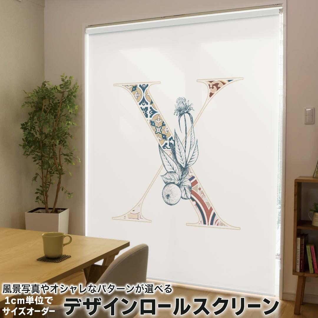 1cm単位サイズオーダー ロールスクリーン ロールカーテン オーダーメイド タチカワ 日本製 間仕切り カーテン 採光 非遮光 目隠し UVカット カーテンレール チェーン式 プル式 019168 フォント 文字 x アルファベット