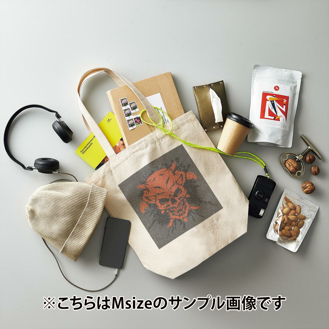 選べる10カラー デザイントートバッグ Msize キャンバス デイパック バッグ エコバッグ 011688 骸骨　ドクロ　悪魔